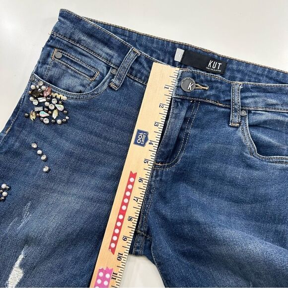 KUT From The Kloth Catherine Ankle Straight Leg Jewel Distressed Jean Size 4 - Picture 9 of 11